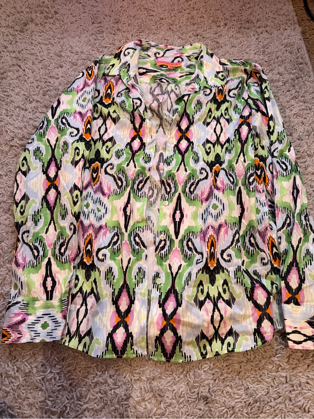 Vilagallo multicolor printed silk blouse - green, purple, black, blue